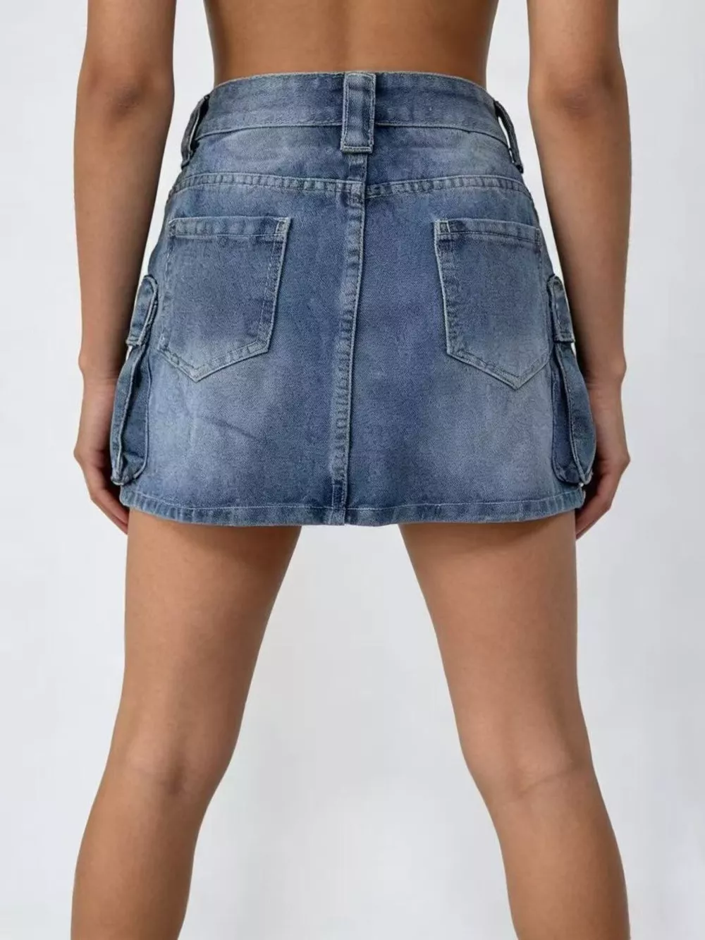 Washed Cargo Denim Skirt, image 17