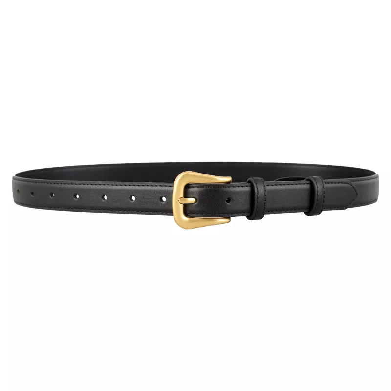 Skinny Leather Belt with Golden Buckle, image 4