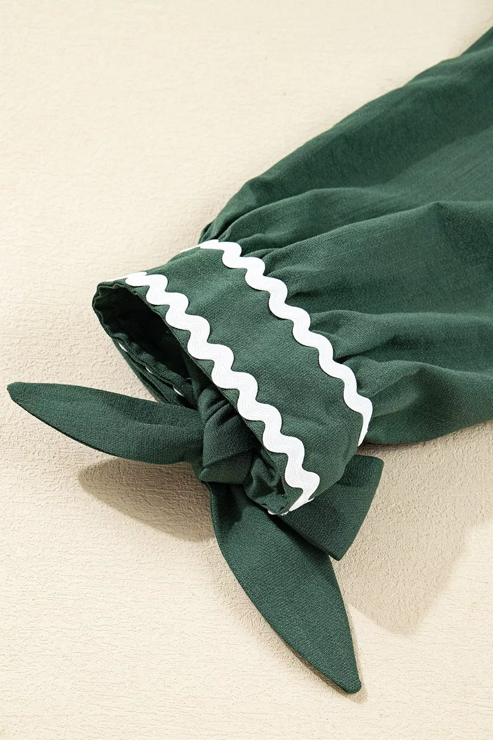 Contrast Ricrac Trim Button V Neck Knotted Bracelet Sleeve Shift Dress, image 3