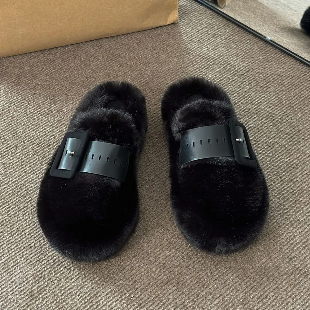 Faux Fur Buckle Slippers, image 3