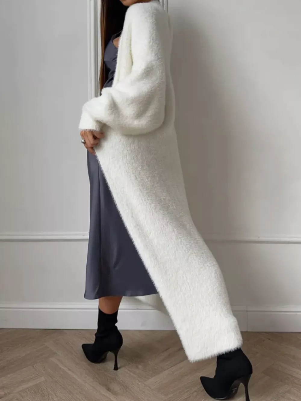 Fuzzy Open Front Longline Cardigan, image 8