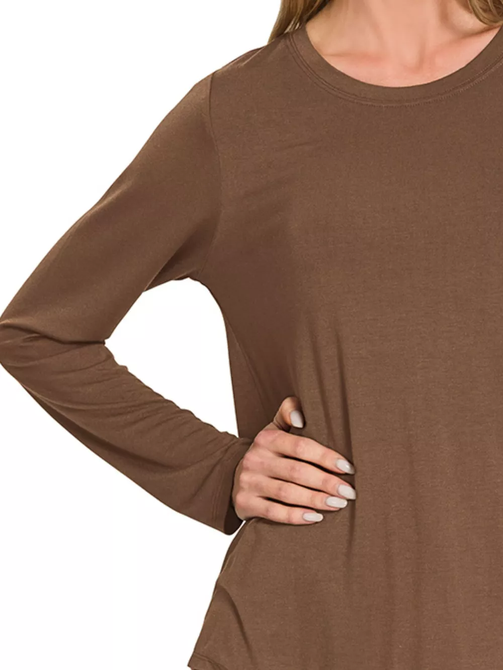 Flowy Round Hem Rayon Long Sleeve Top, image 2