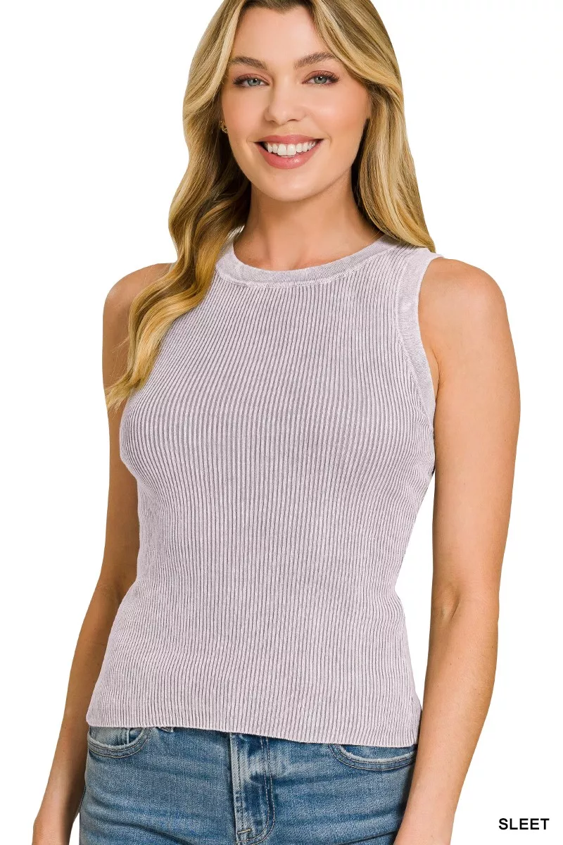 Washed Ribbed Sweater Tank Top