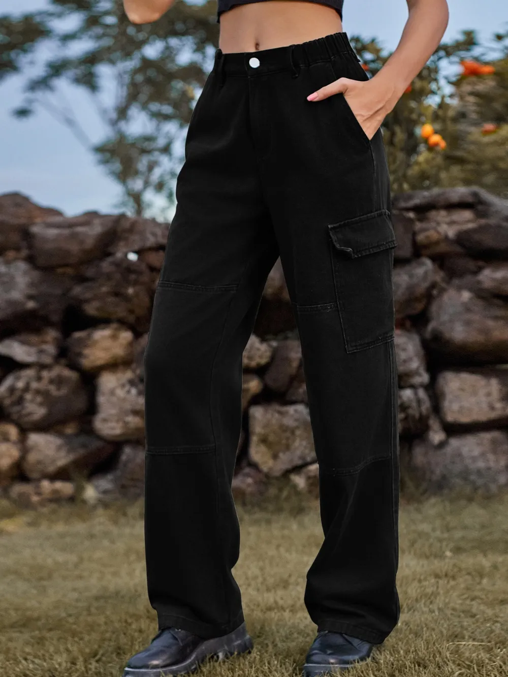 High Waist Cargo Straight Jeans, image 6