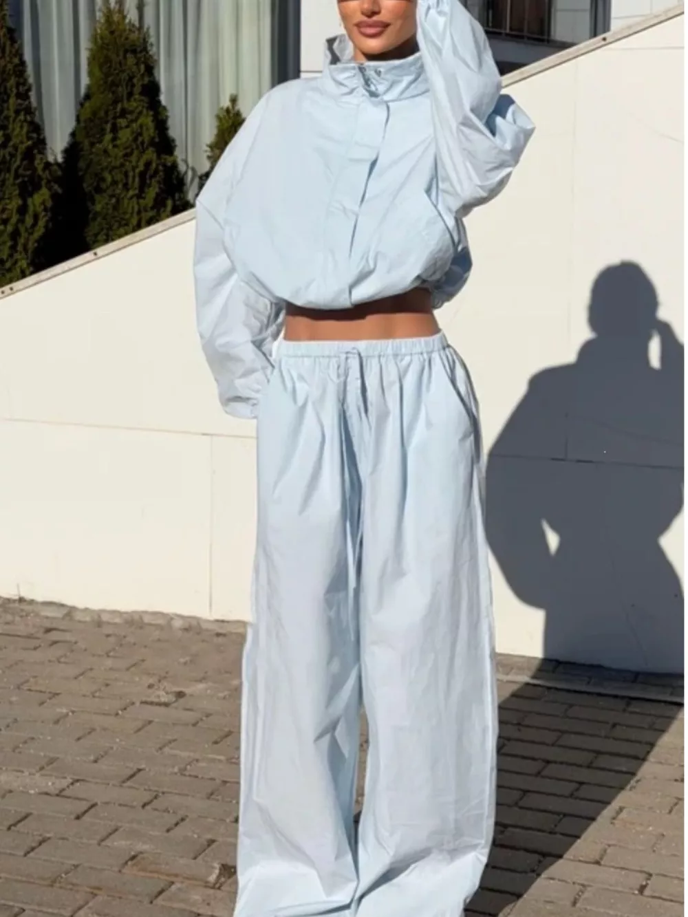 Drawstring Hem Crop Jacket and Wide-Leg Pant Set, image 12