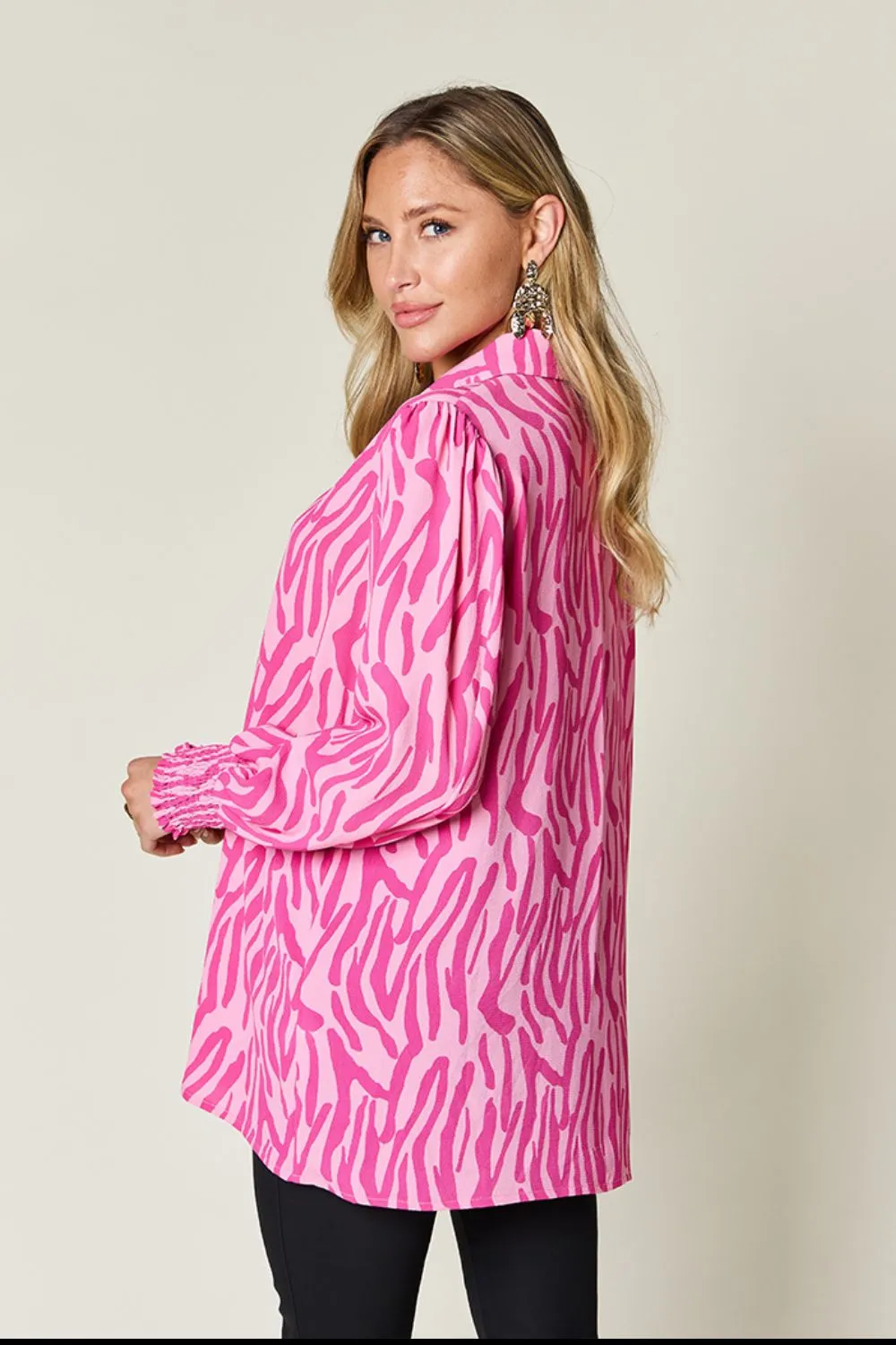 Full Size Printed Smocked Long Sleeve Blouse Plus Size, image 23