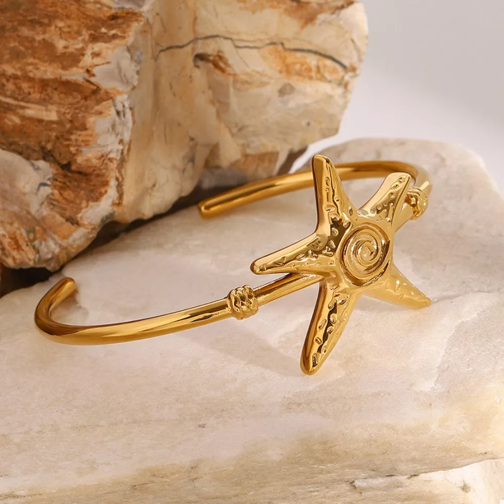 18K Gold-Plated Starfish Open Bracelet, image 7