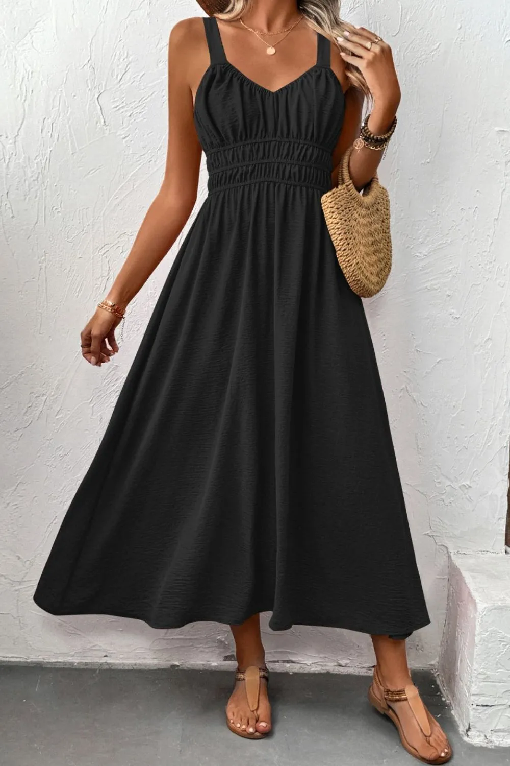 Ruched Wide Strap Cami Dress, image 2