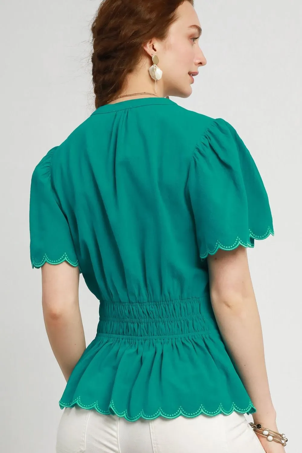 Scalloped Edge Flutter Sleeve Blouse, image 2