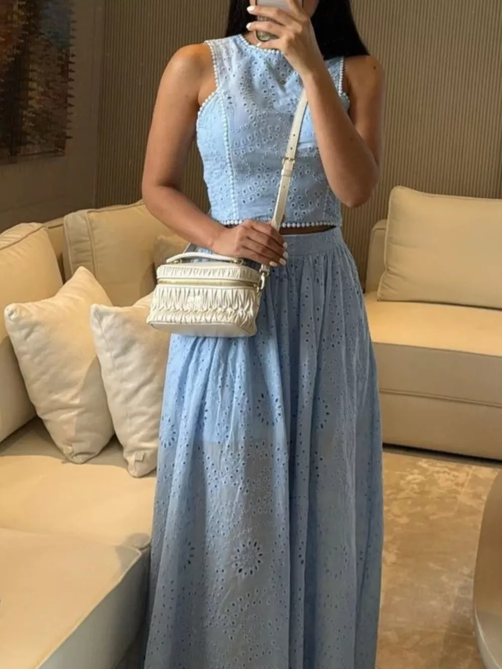 Eyelet Crop Top and Maxi Skirt Set, image 3