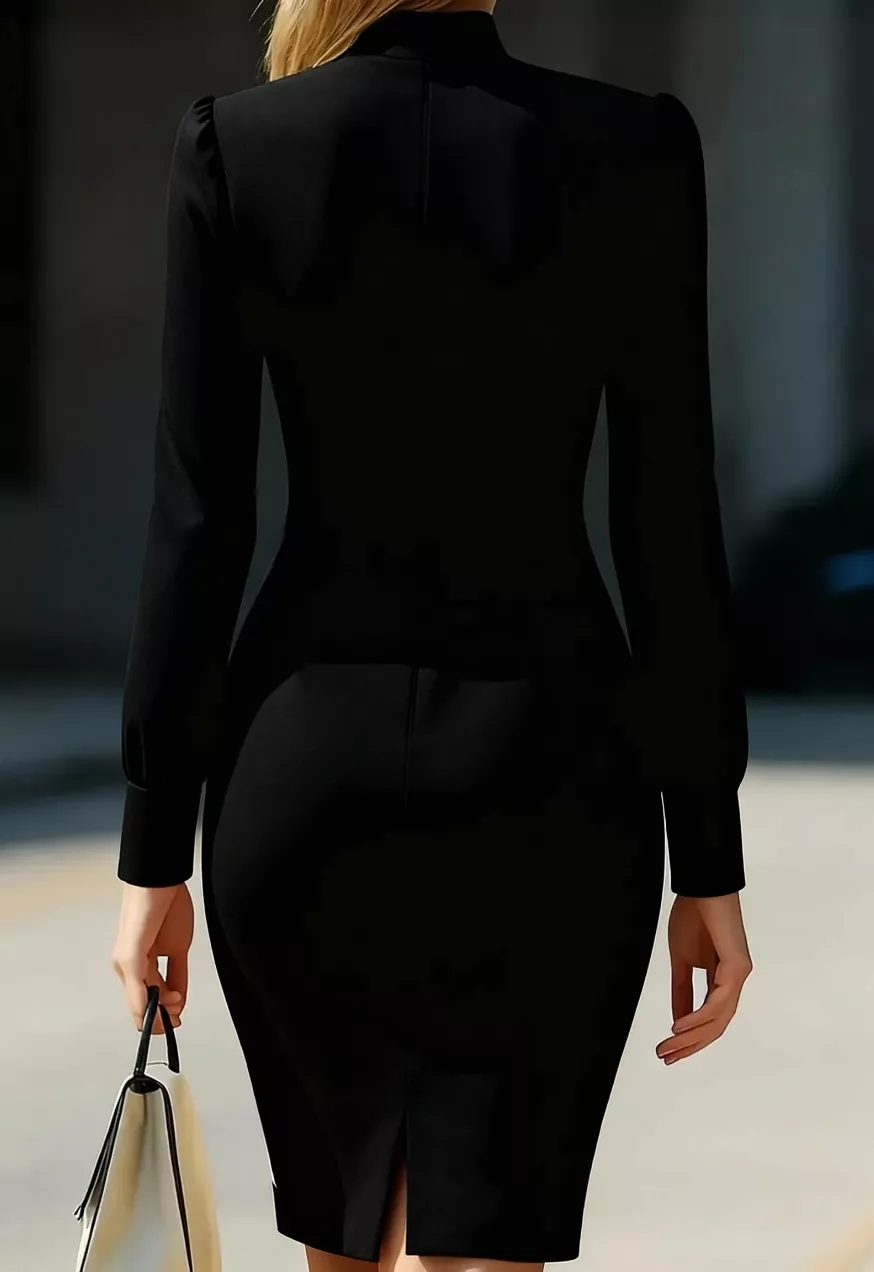 Slit High Neck Long Sleeve Dress, image 4