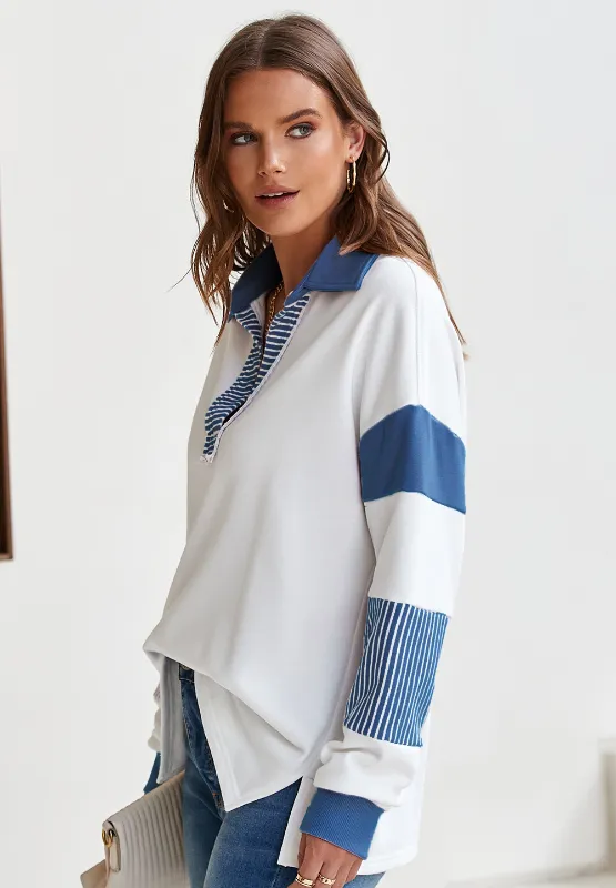 Color Block Johnny Collar Long Sleeve Sweatshirt, image 4