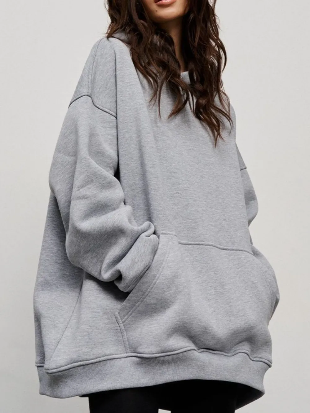 Pocketed Dropped Shoulder Long Sleeve Hoodie, image 2