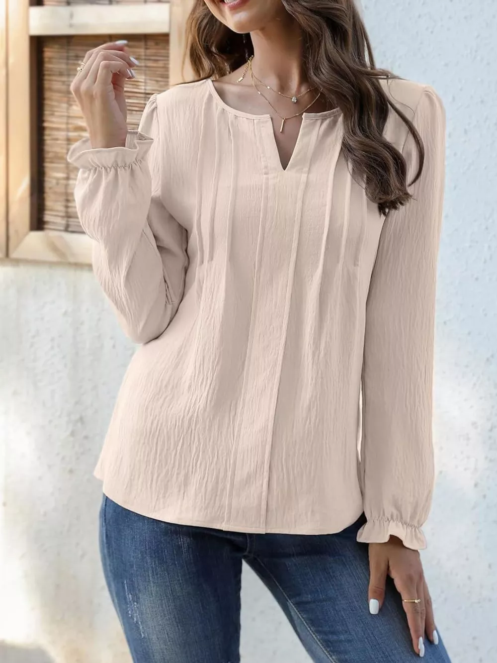 Notched Ruffle Cuff Blouse, image 8