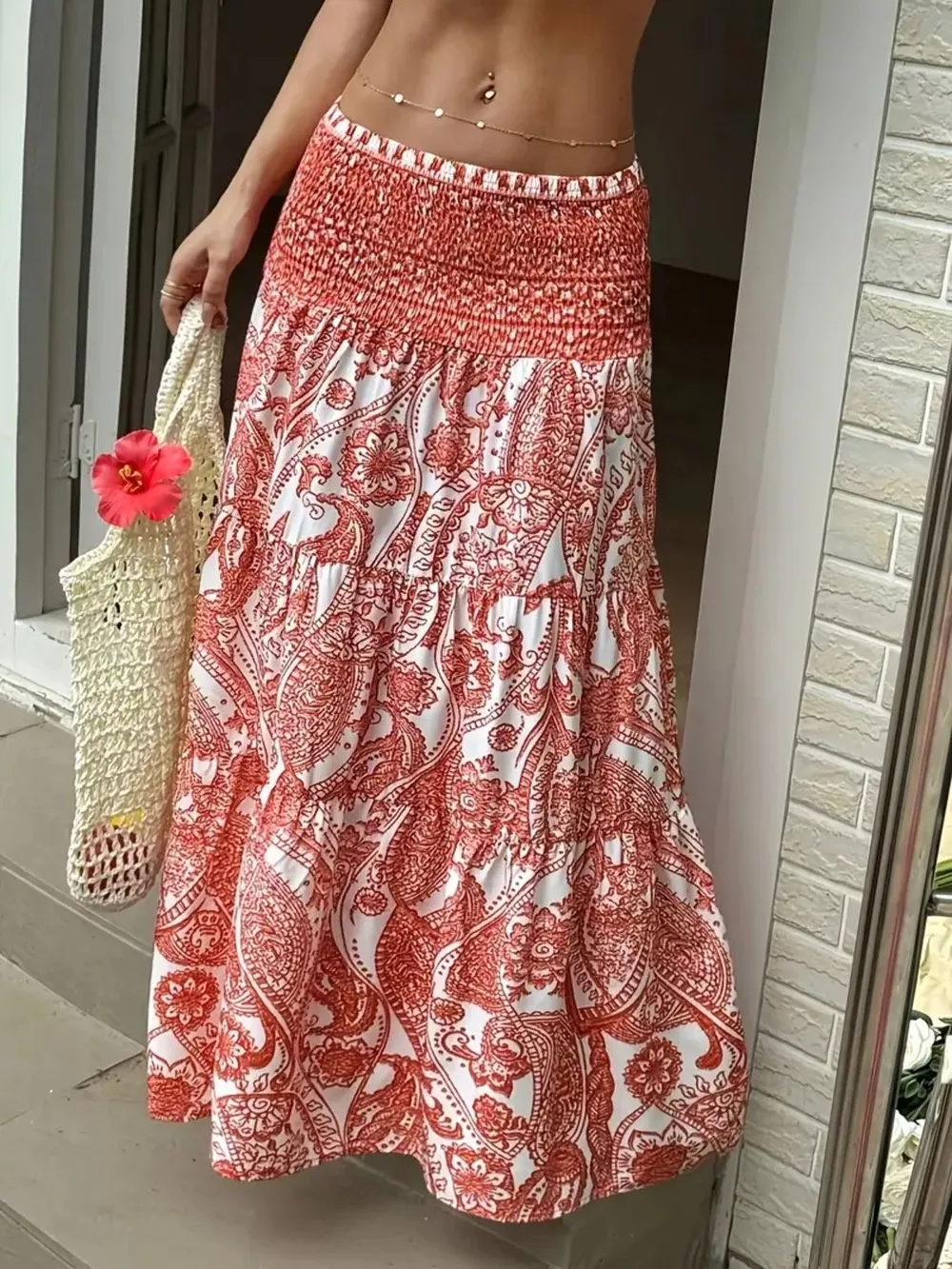 Paisley Print Maxi Skirt, image 3