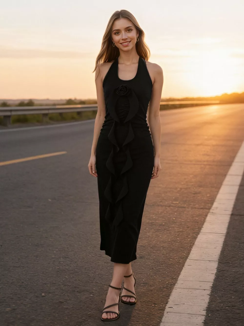 Halter Neck Ruffle Midi Dress, image 4