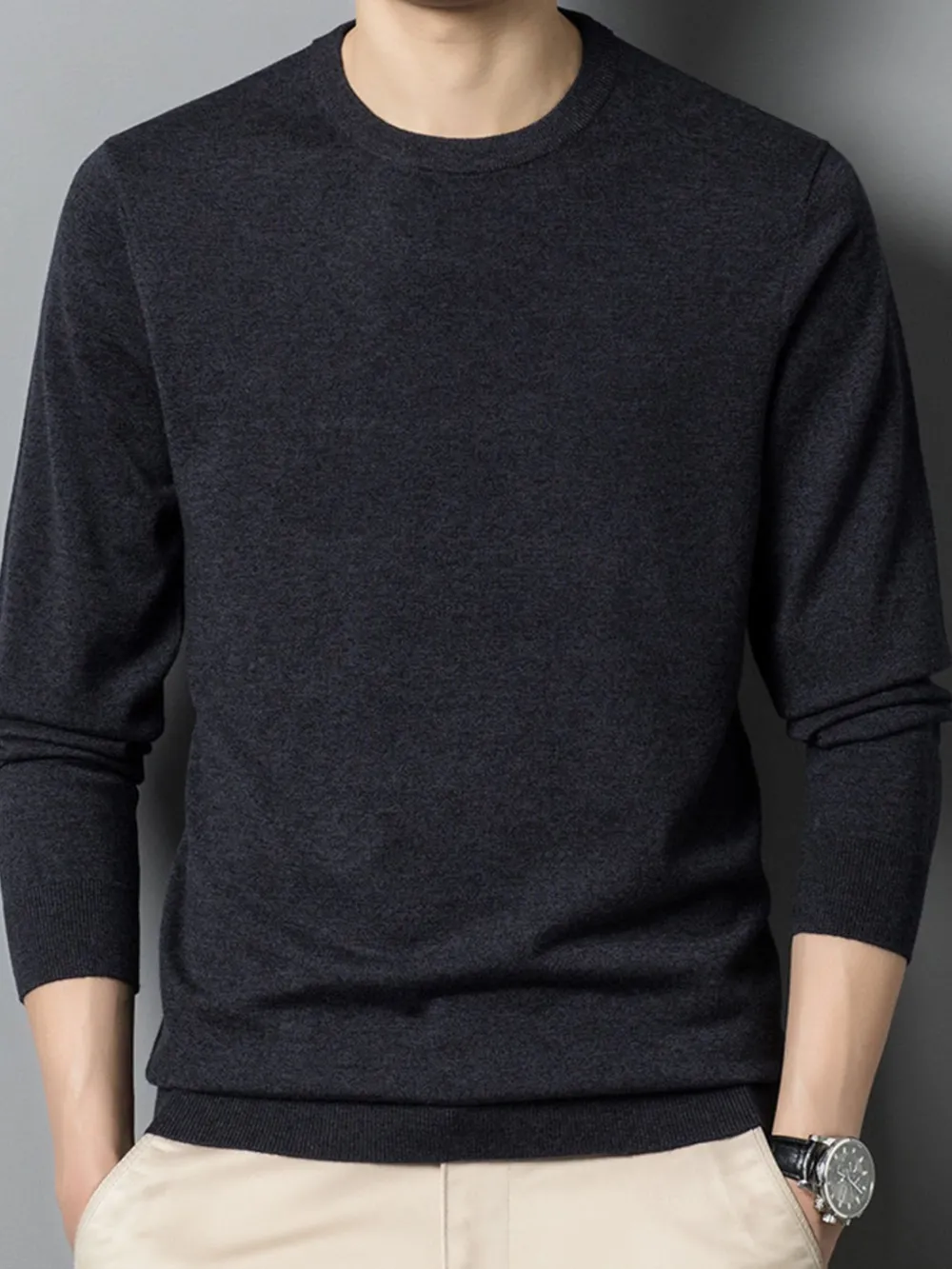 Men's Plus Size Round Neck Long Sleeve Sweater, image 3