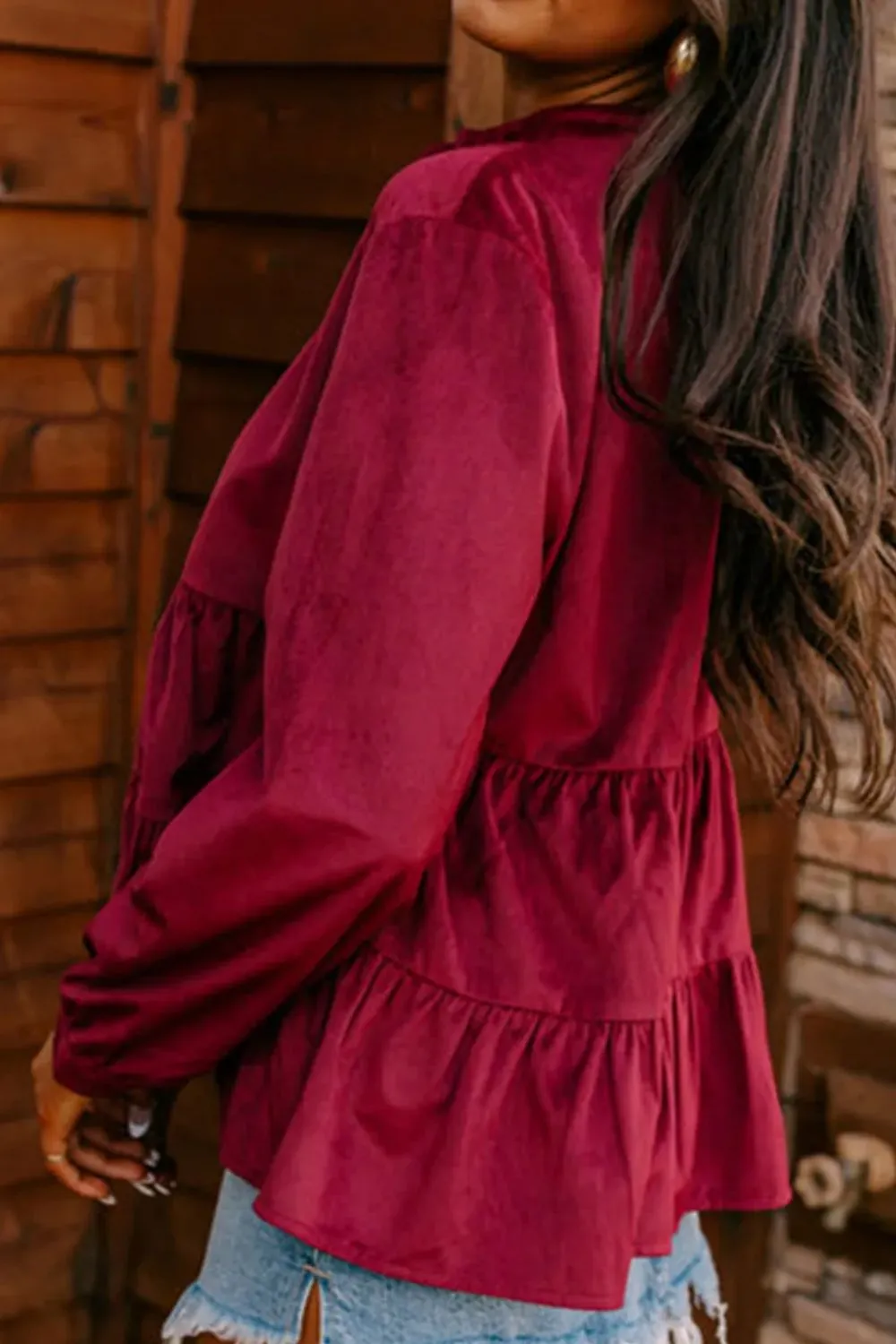 Peplum Round Neck Long Sleeve Shirt, image 4