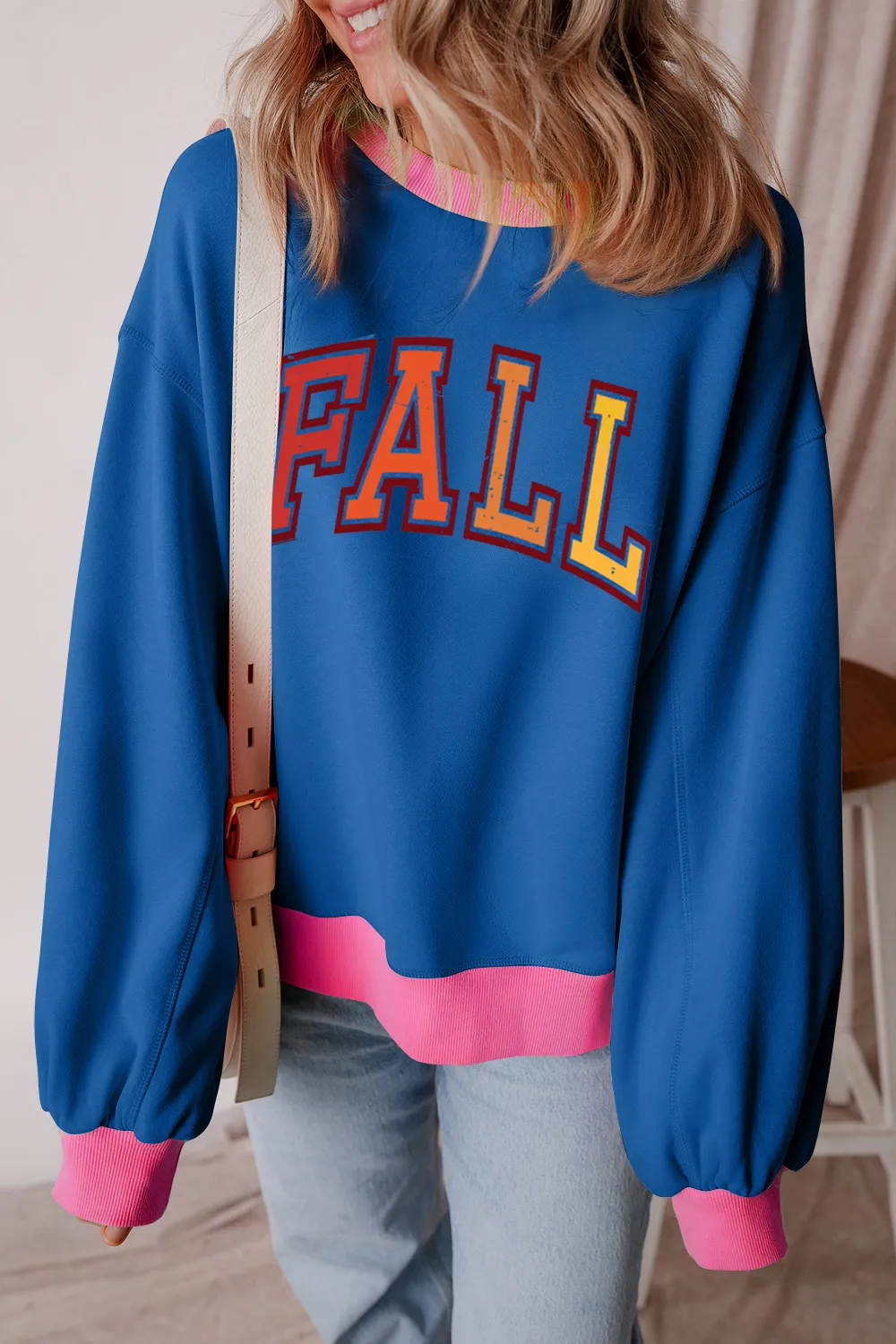 Letter Graphic Contrast Long Sleeve Sweatshirt, image 2