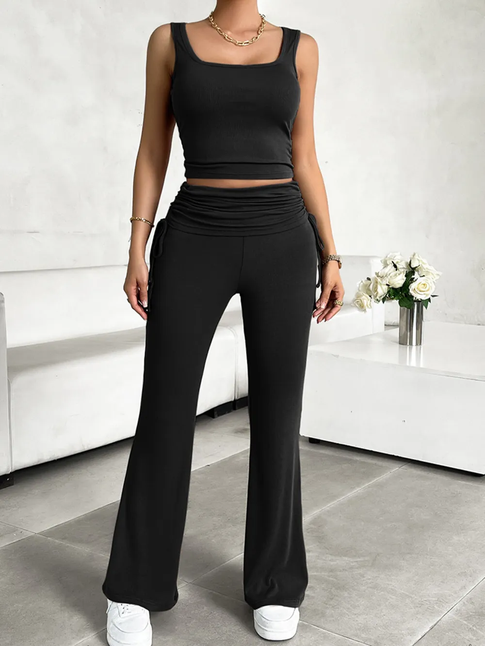Square Neck Tank and Drawstring Pants Set, image 3
