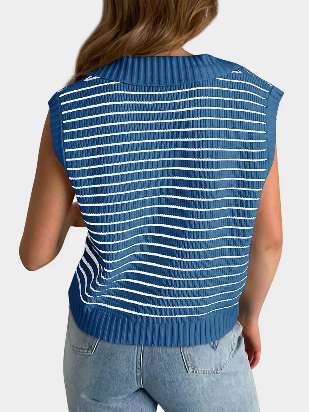 Collared Neck Striped Sweater Vest, image 6