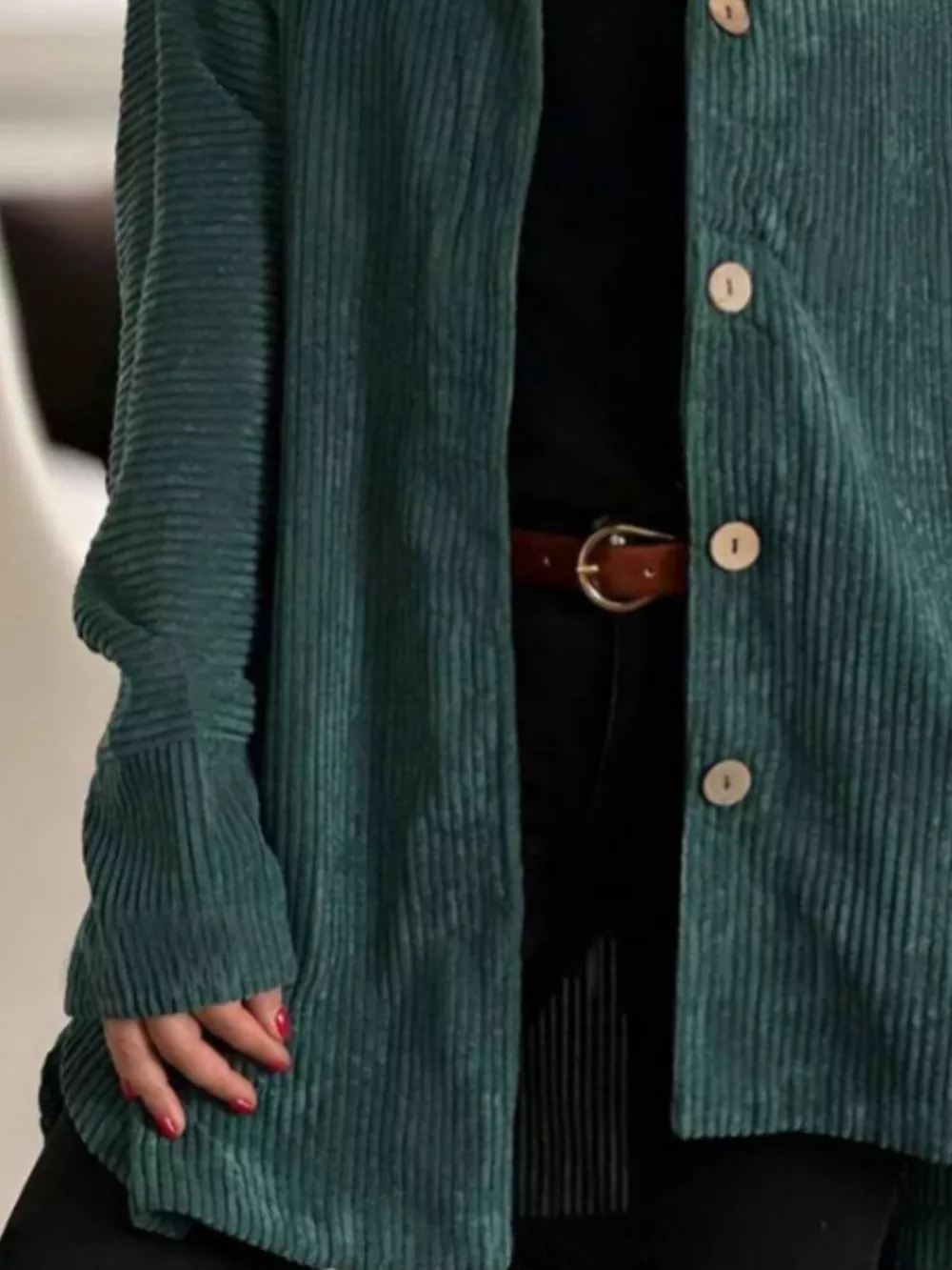 Full Size Corduroy Button Up Hooded Jacket Plus Size, image 4