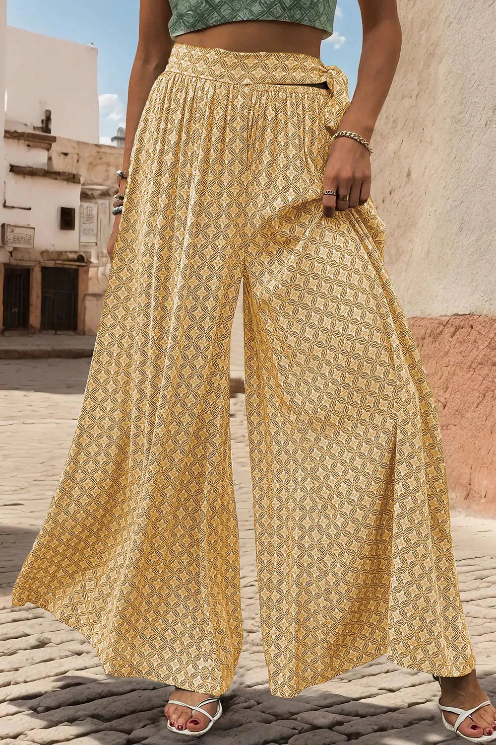 Printed Tied Wide Leg Pants, image 2
