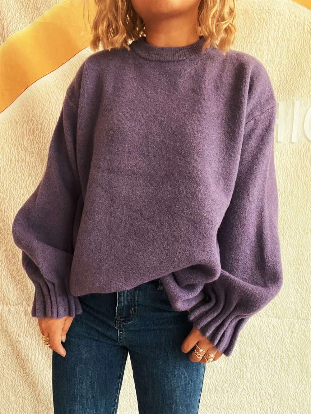 Round Neck Dropped Shoulder Sweater, image 17