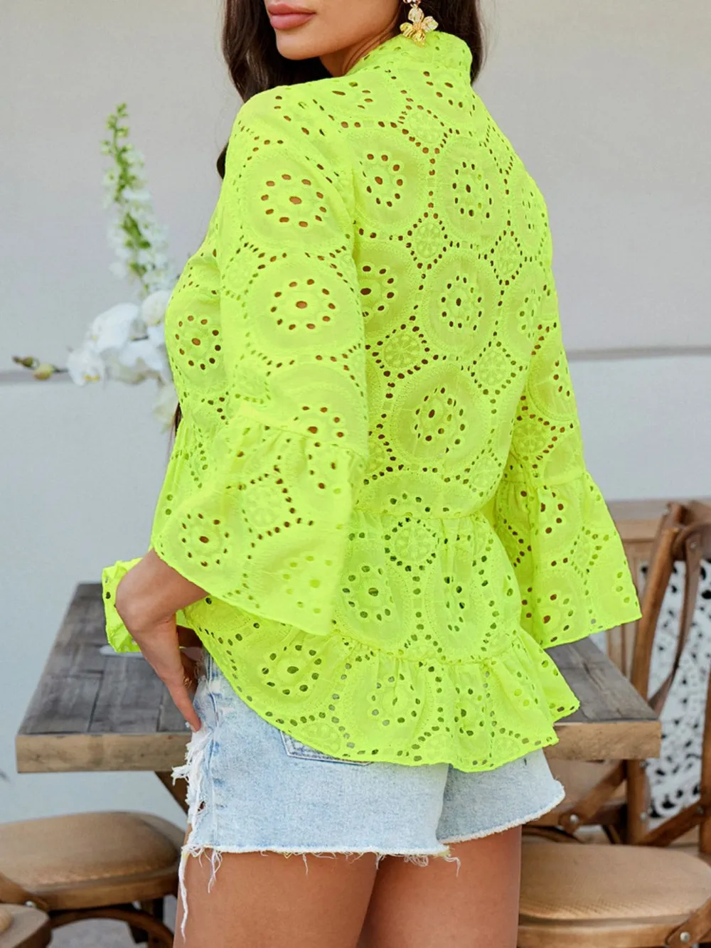 Half Button Flounce Sleeve Peplum Blouse, image 24