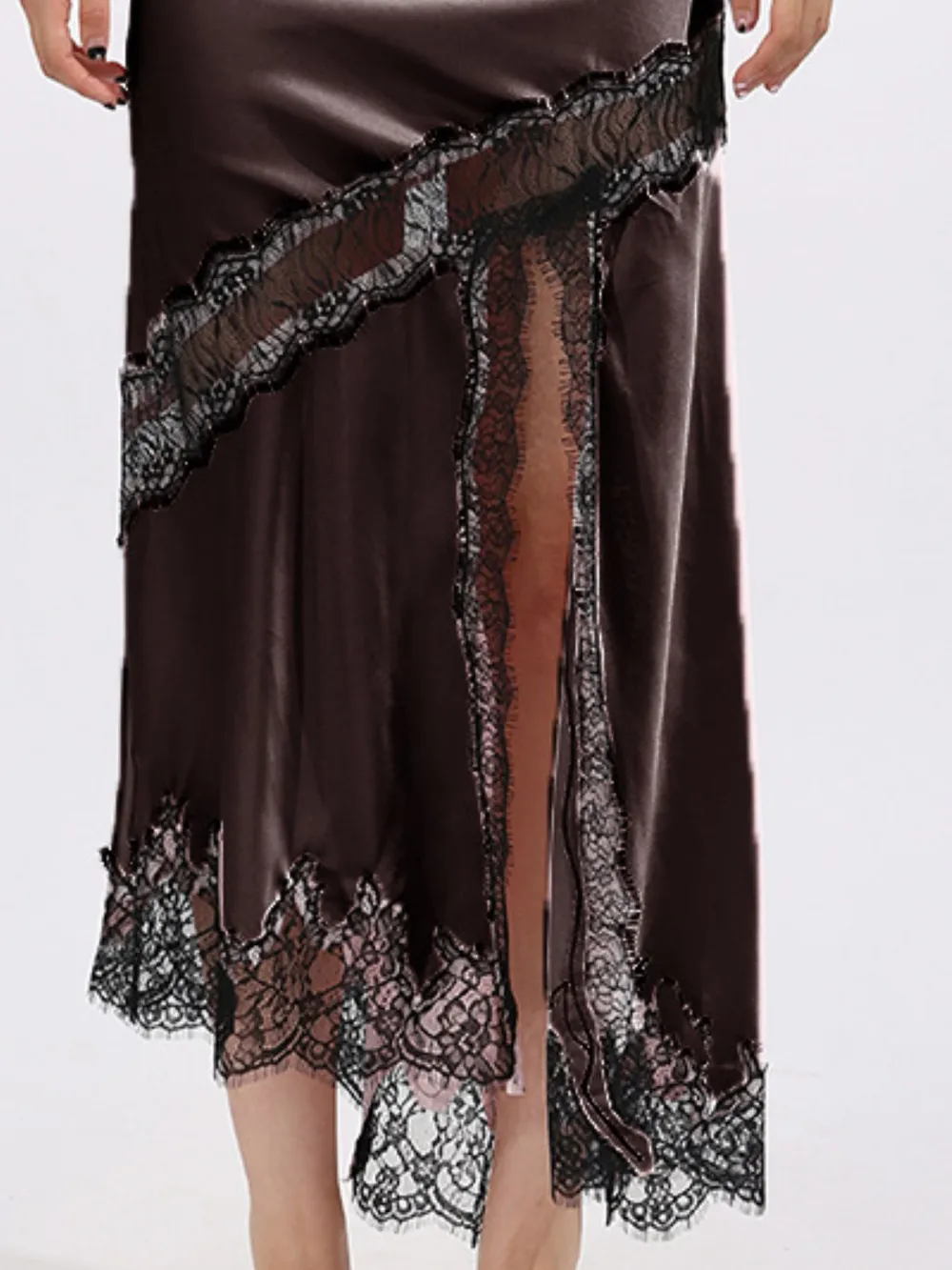 Lace Trim Asymmetrical Midi Skirt, image 2