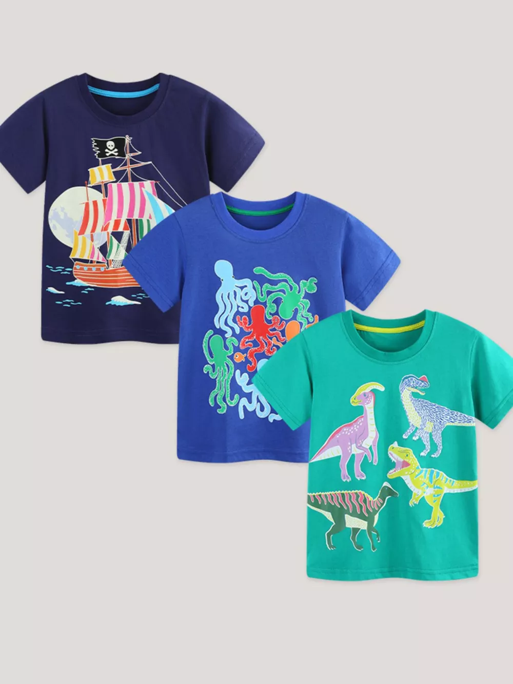 Children's Printed Short Sleeve T-Shirt 3-Piece Set
