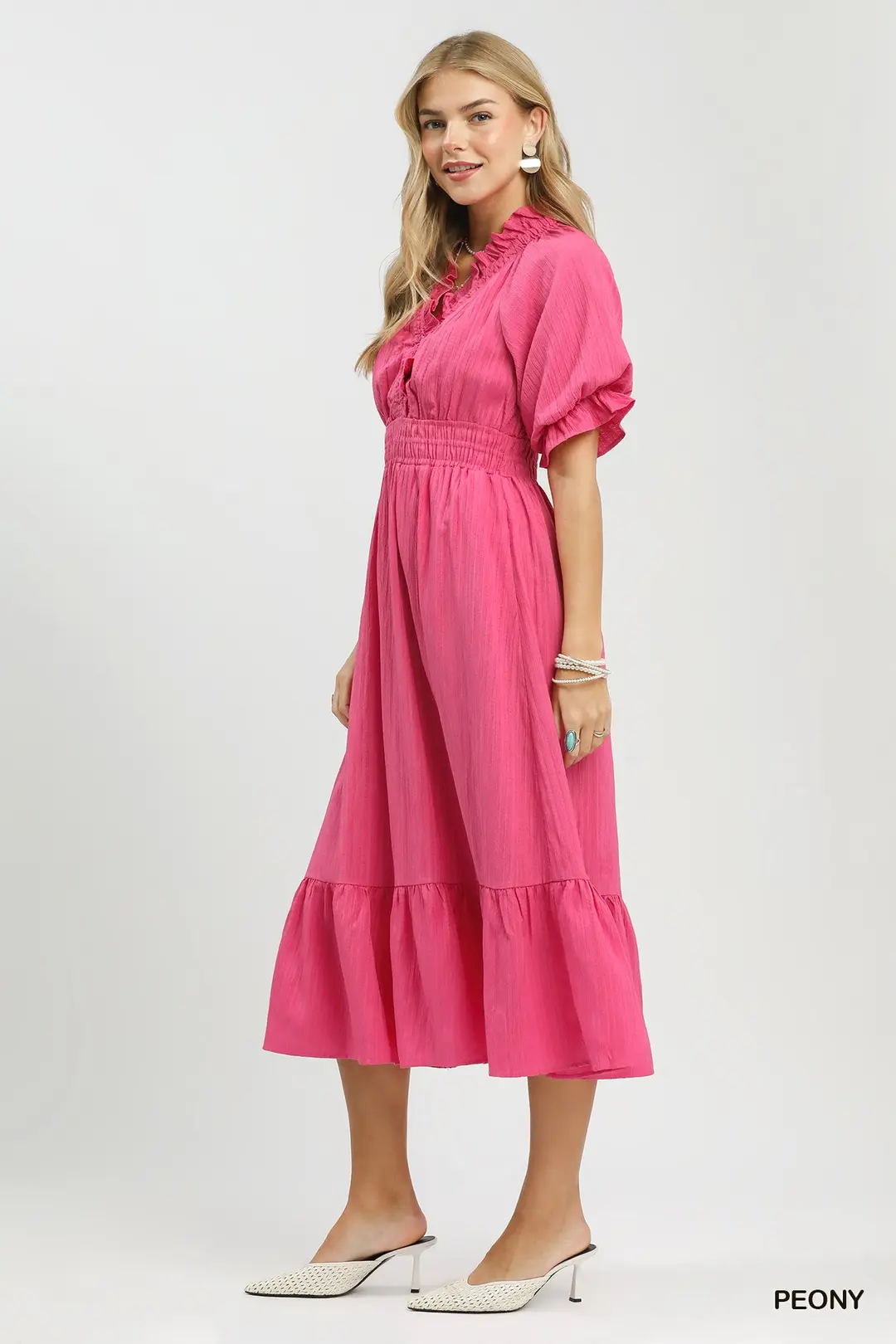 Ruffle V-Neck Midi Dress, image 2