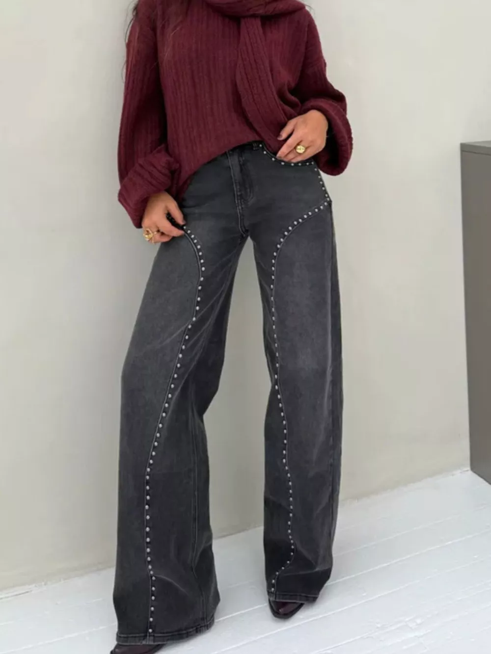 Studded Wide Leg Jeans, image 2