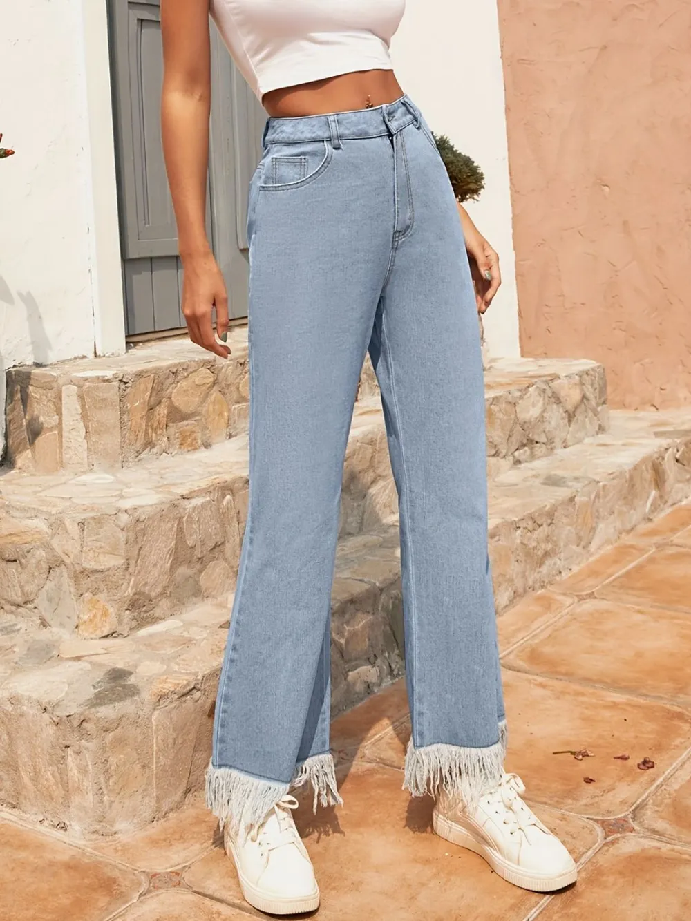 Raw Hem Bootcut Jeans with Pockets, image 7