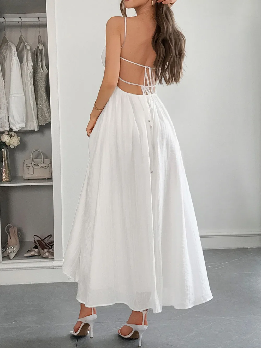 Texture Sweetheart Neck Backless Cami Dress, image 12
