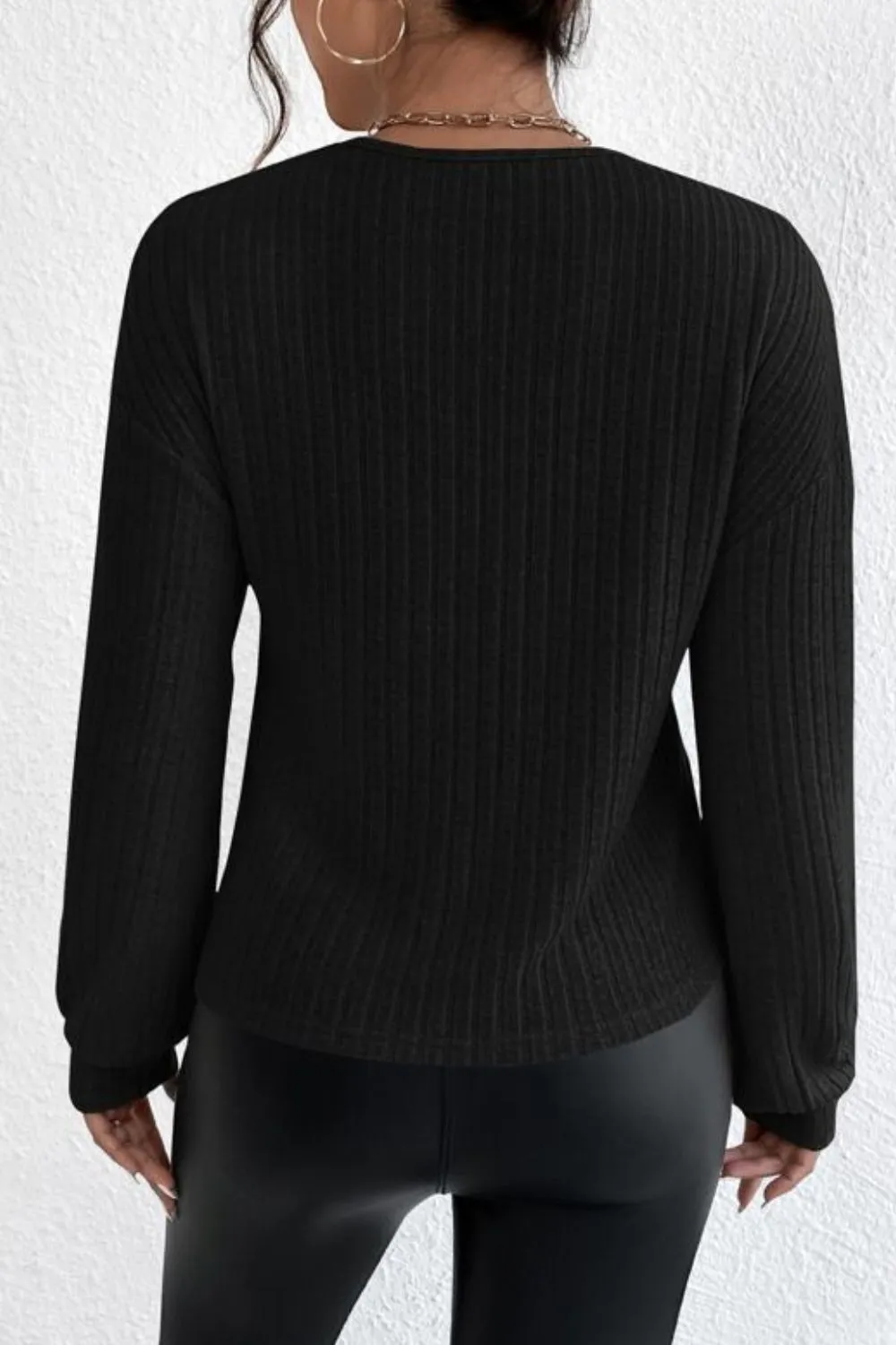 Surplice Dropped Shoulder Long Sleeve T-Shirt, image 5