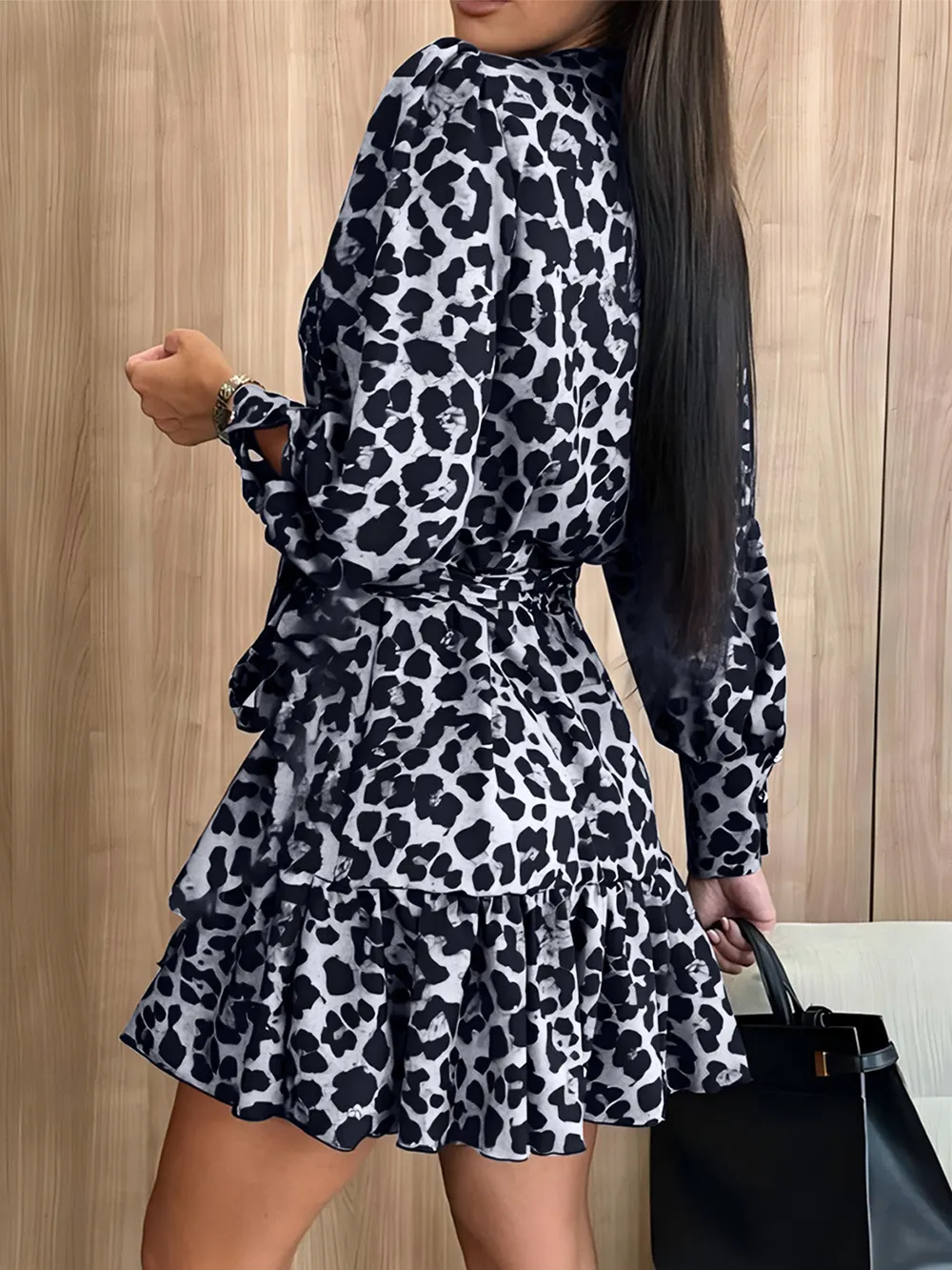 Tied Leopard Surplice Long Sleeve Dress, image 12