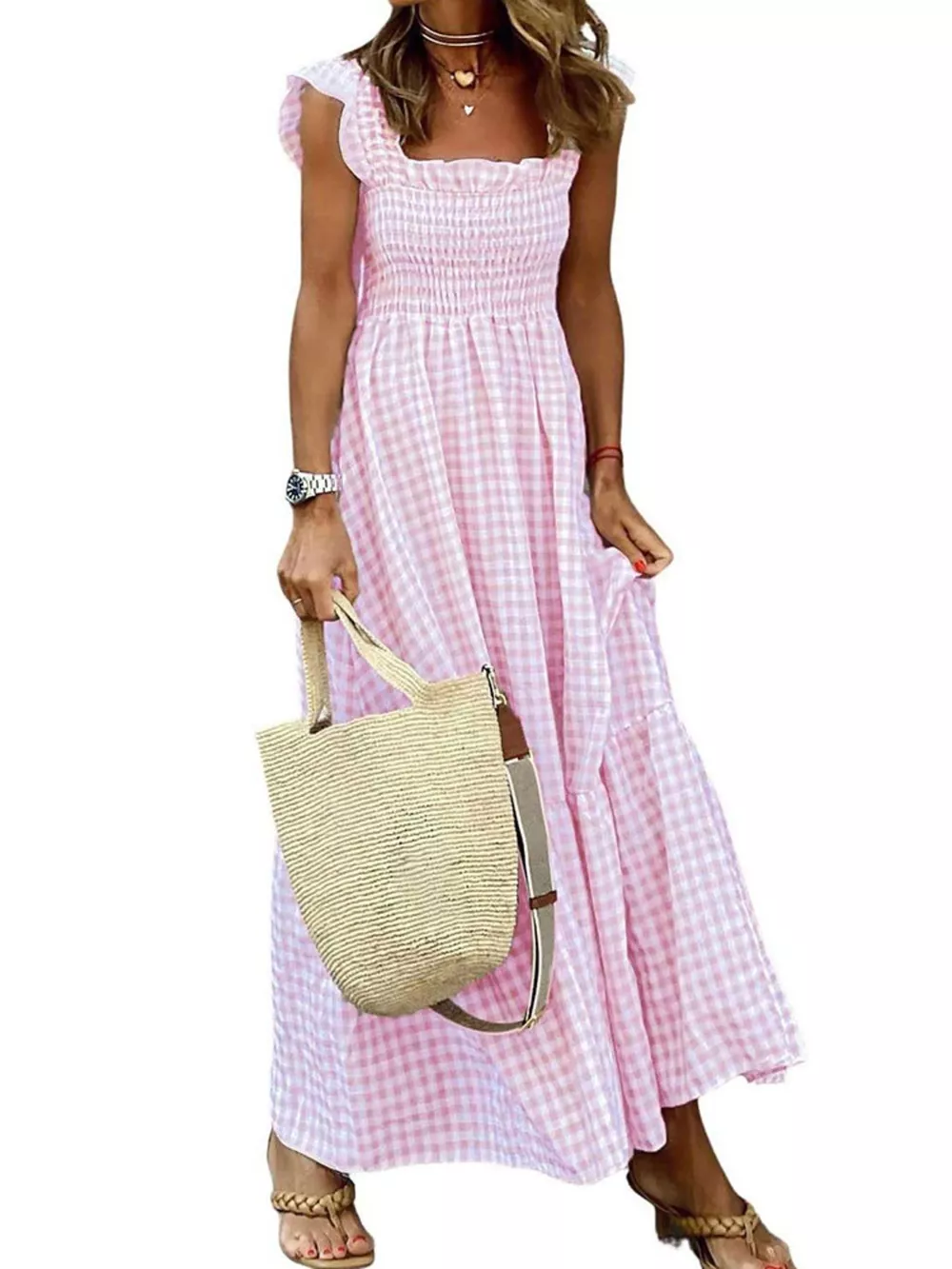 Ruffled Sleeveless Gingham Midi Dress, image 11