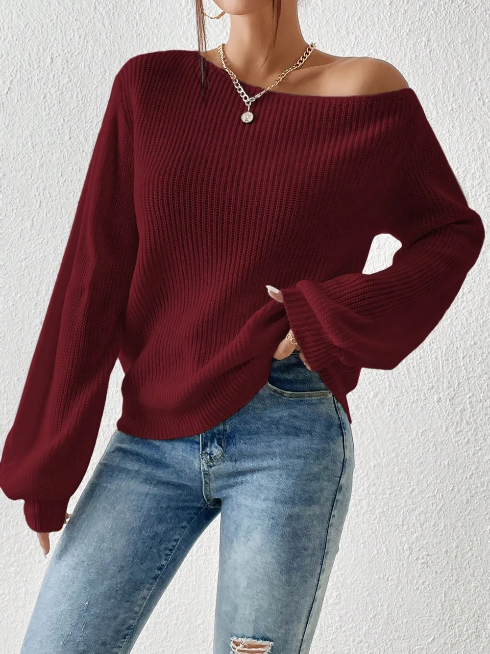 Single Shoulder Long Sleeve Sweater, image 8