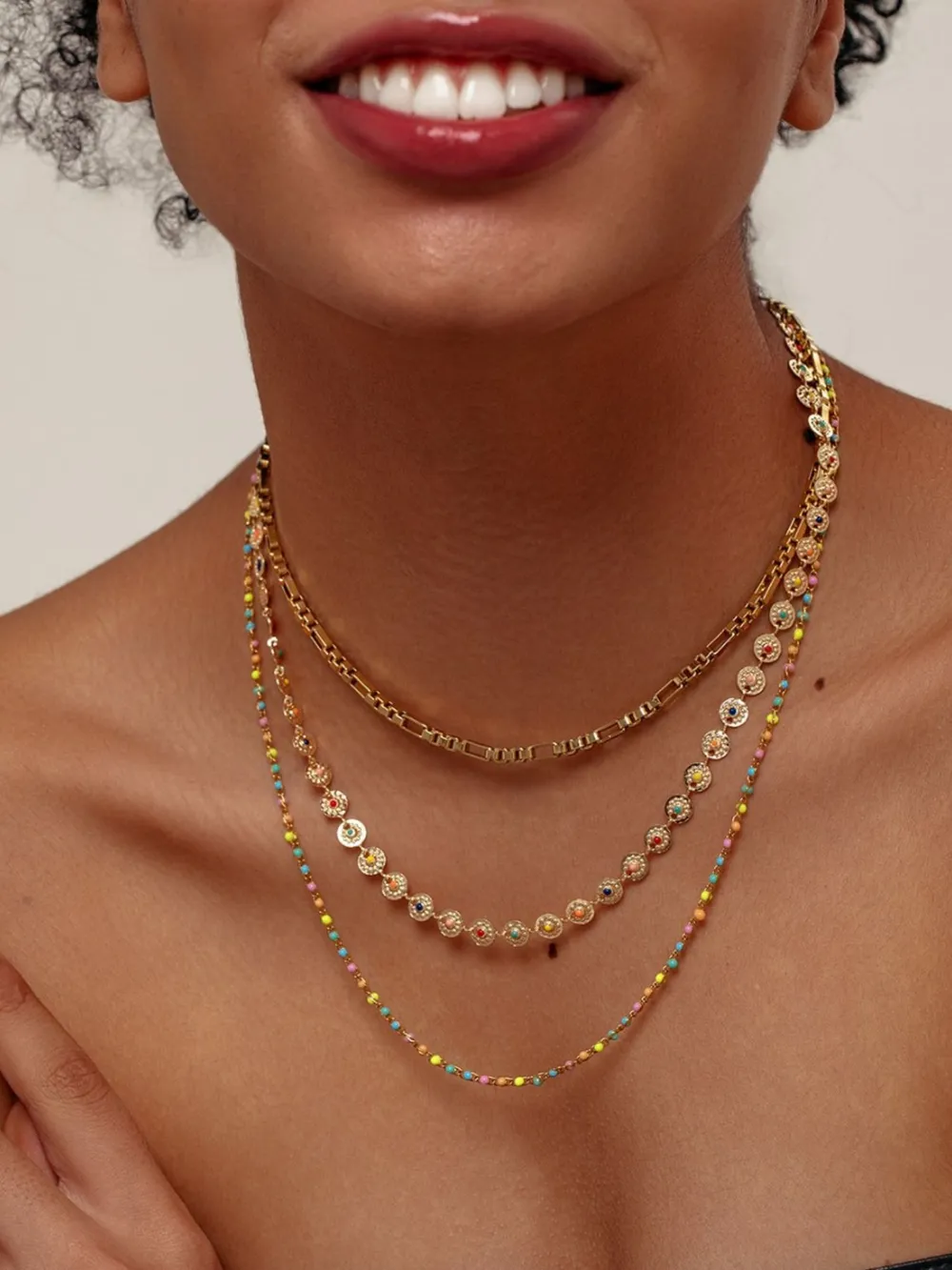 18K Gold-Plated Layered Resin Bead Necklace, image 2