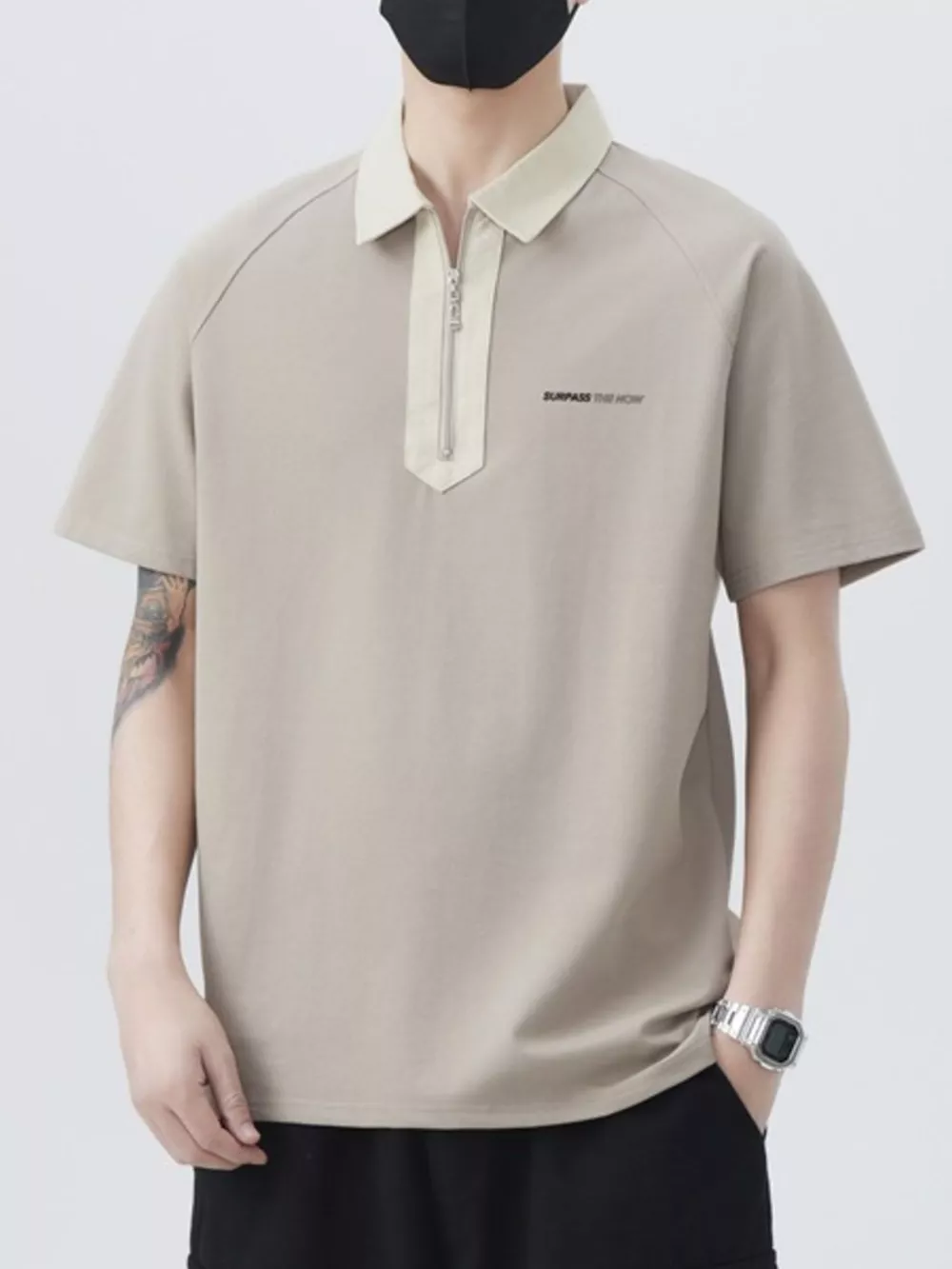 Men's Plus Size Quarter Zip Short Sleeve Polo, image 2