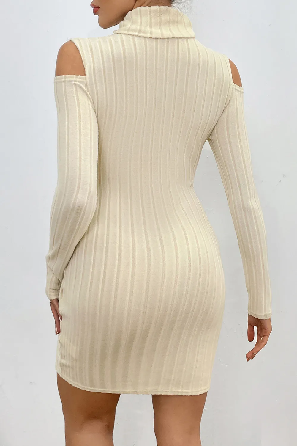 Ribbed Turtleneck Cold Shoulder Long Sleeve Mini Dress, image 2