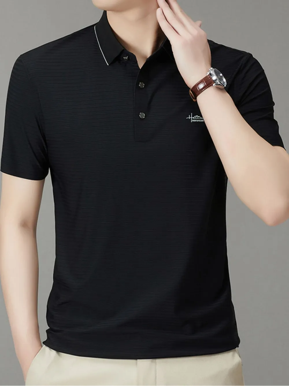 Men's Full Size Button Detail Short Sleeve Polo Plus Size, image 3