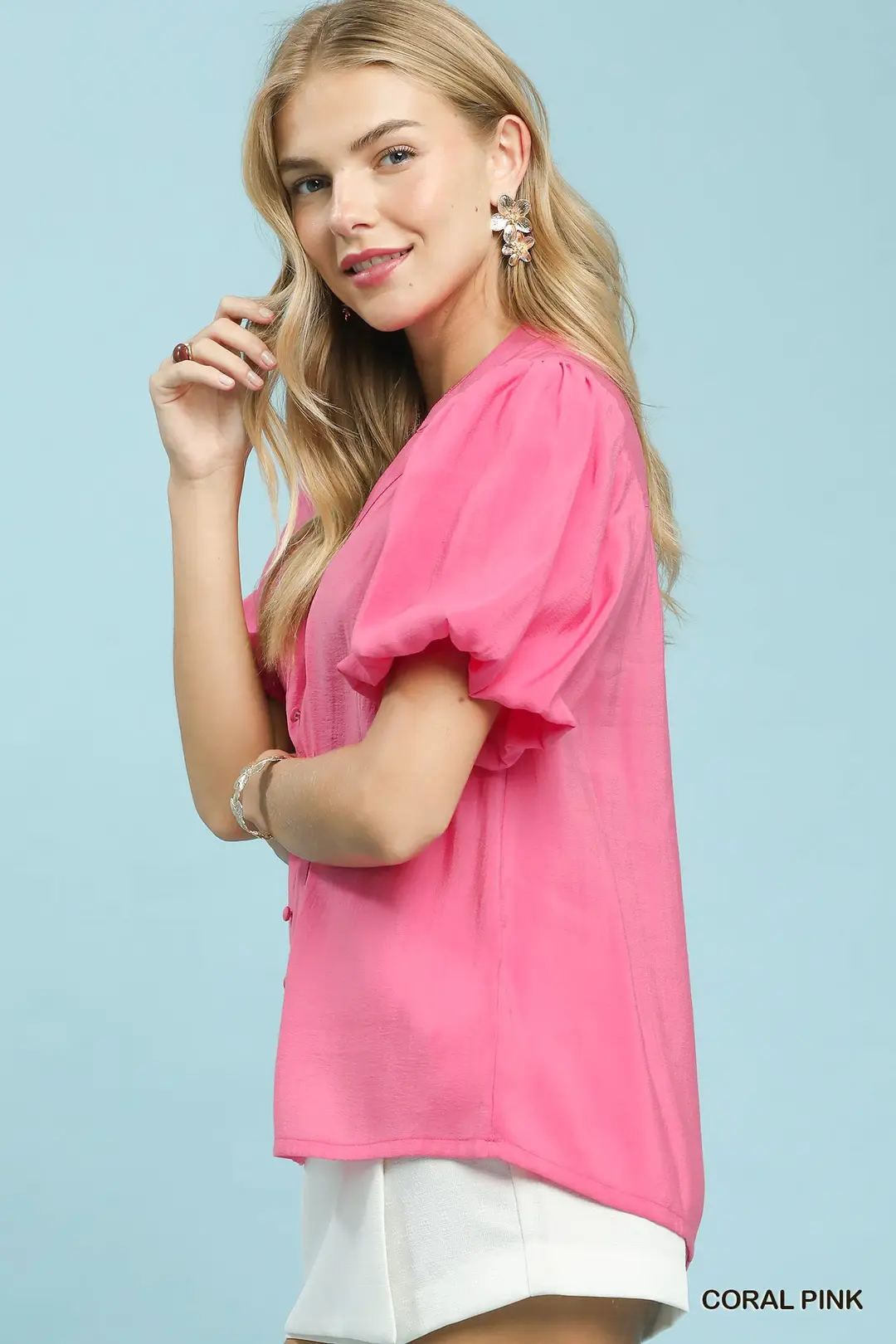 Button-Down Puff Sleeve Shirt, image 3