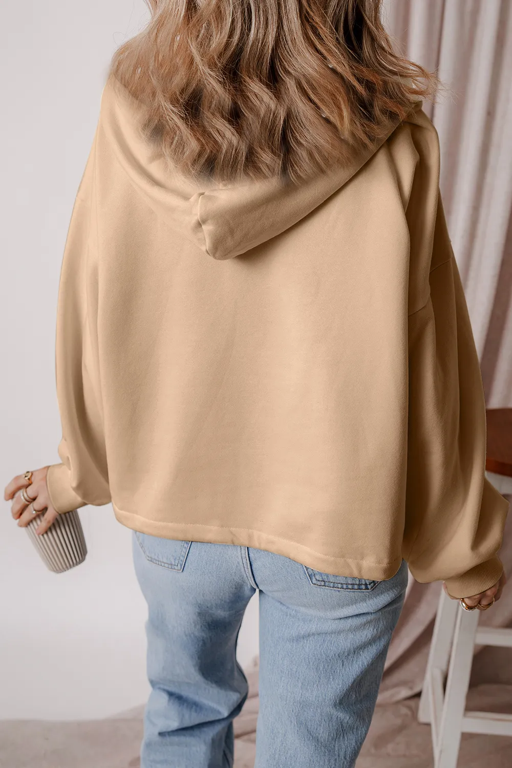 Pocketed Half Zip Dropped Shoulder Hoodie, image 7