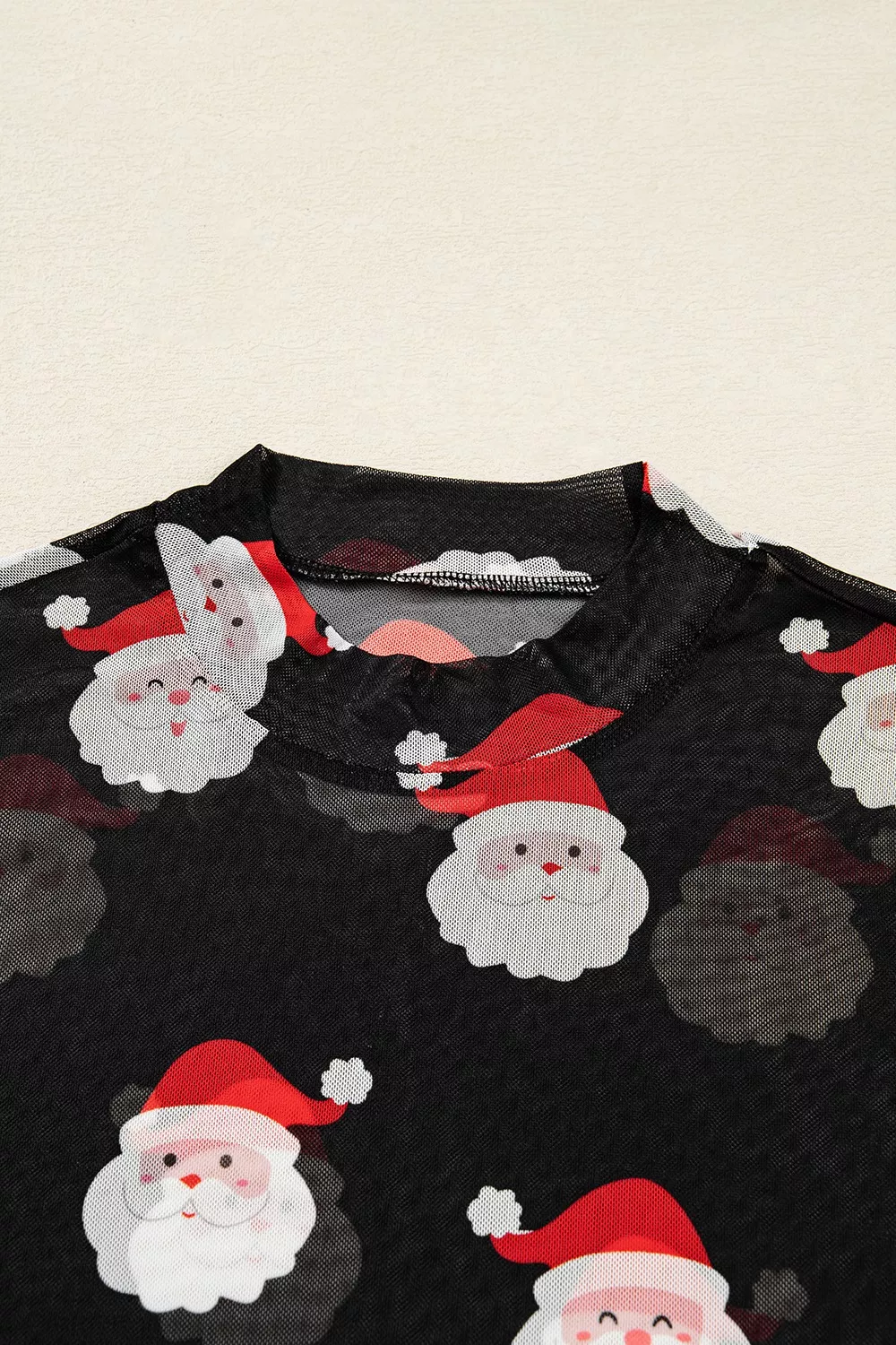 Christmas Santa Print Mesh Long Sleeve Top, image 3