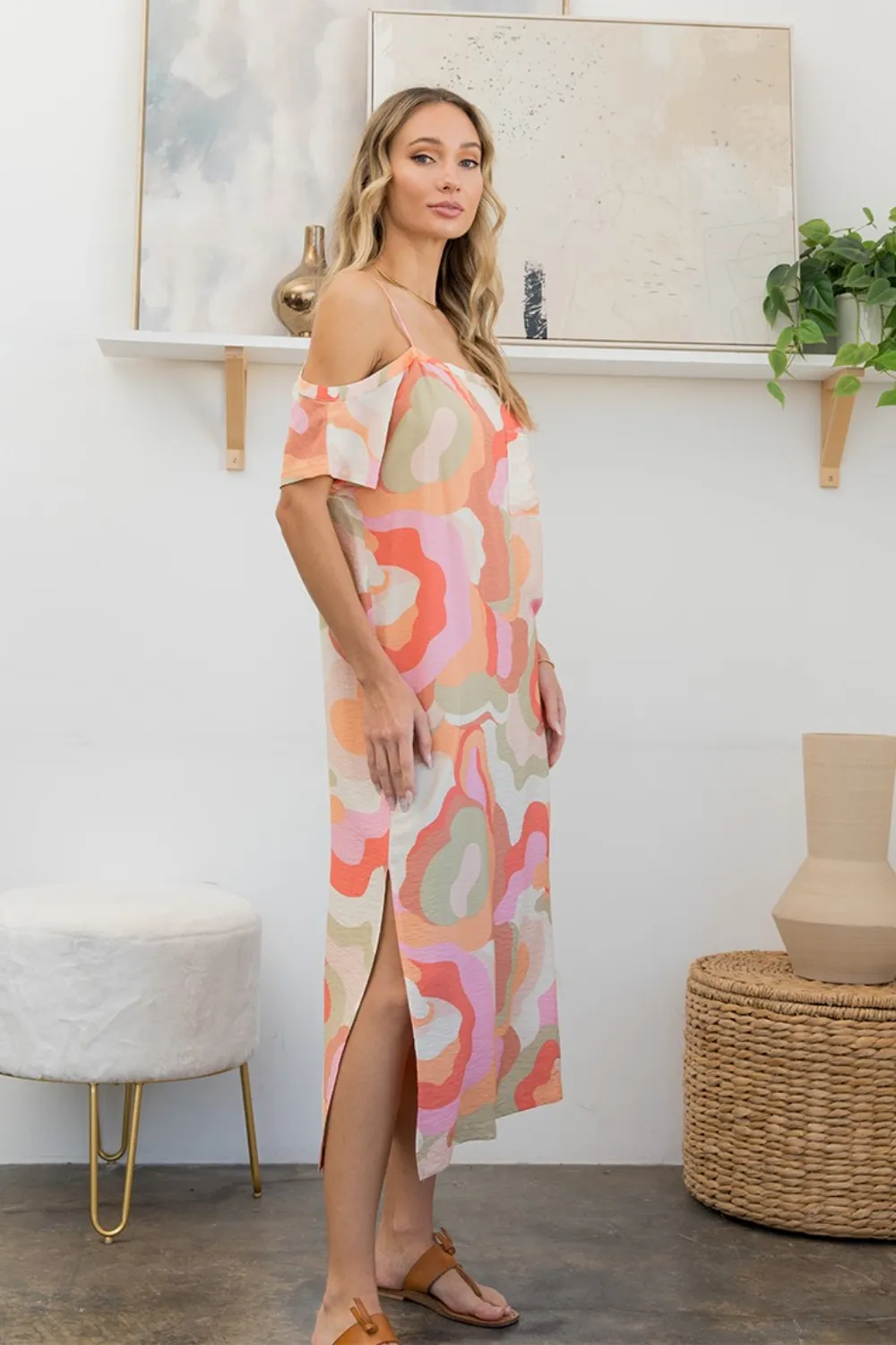Full Size Printed Side Slit Midi Dress, image 4