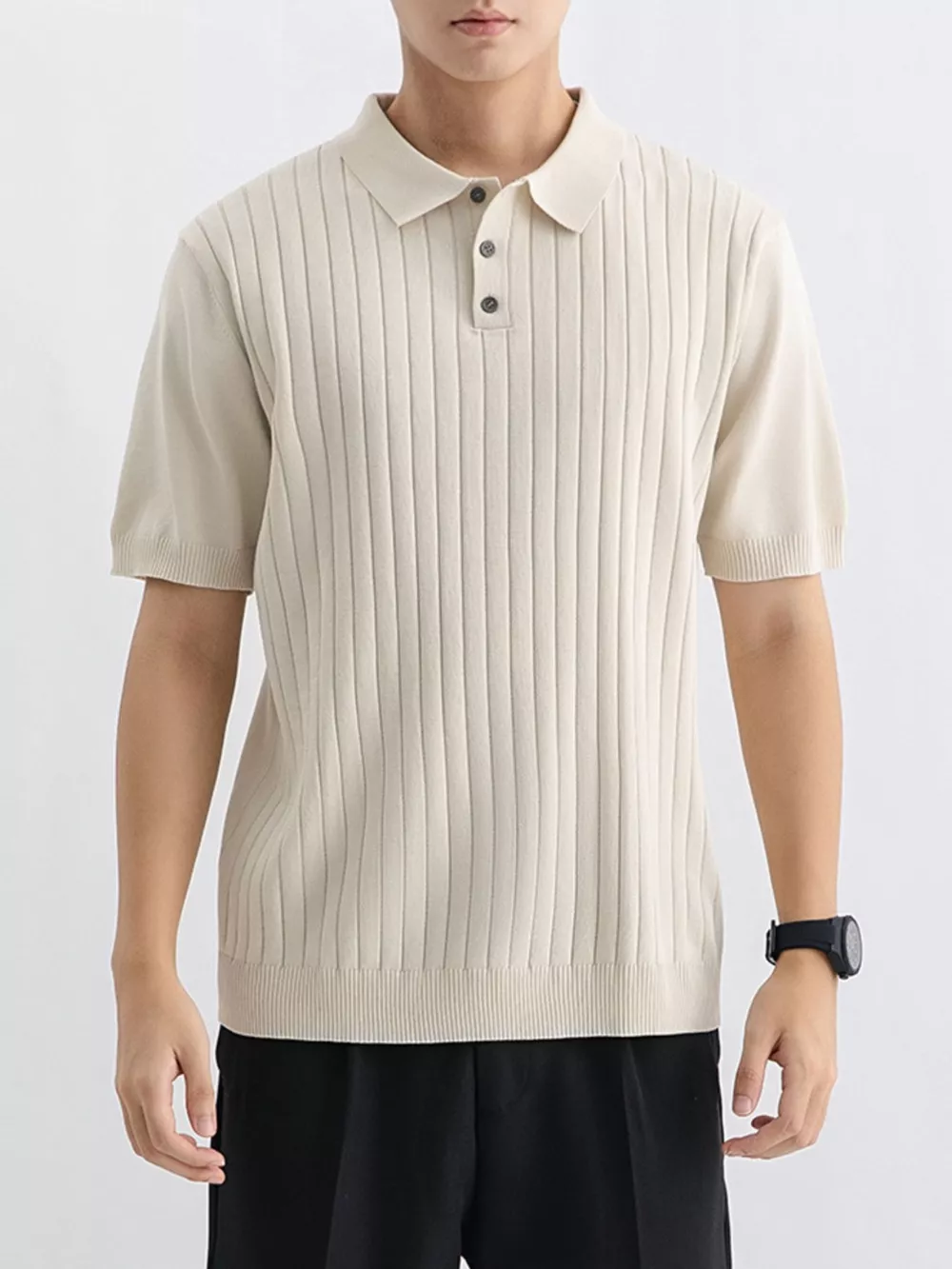 Men's Plus Size Ribbed Knit Slim Fit Polo, image 2