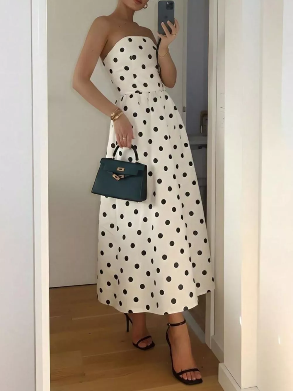 Polka Dot Strapless Midi Dress, image 4