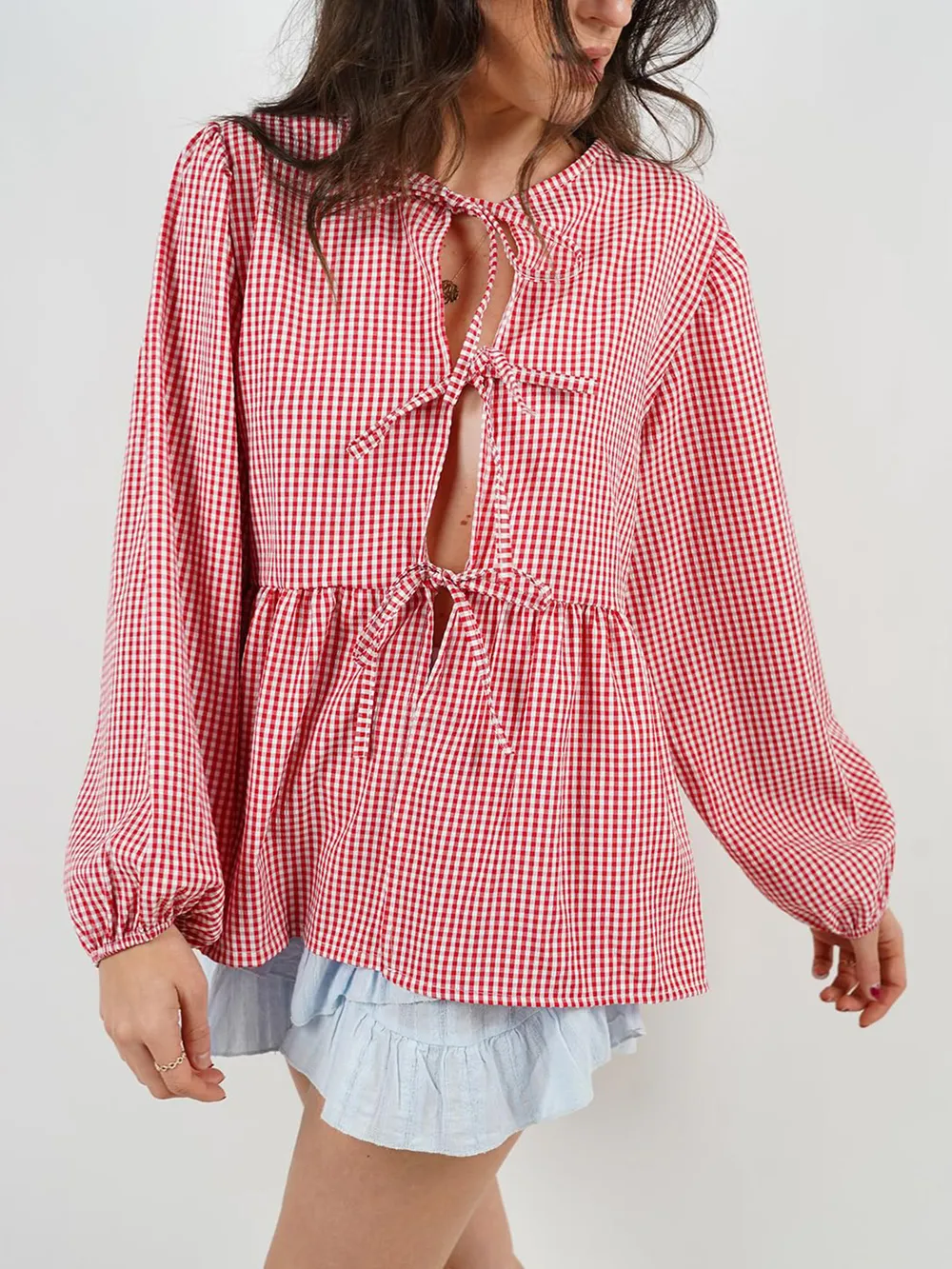 Tied Round Neck Long Sleeve Blouse, image 11